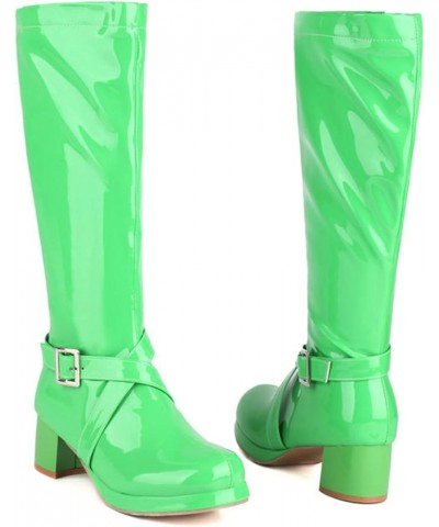 Women Mid Calf Boots Autumn And Winter Fashionable Solid Color Buckle Side Zipper Boot Toppers for Women Wide Calf Green $25....