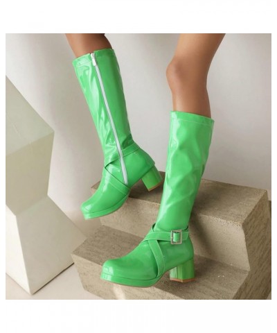 Women Mid Calf Boots Autumn And Winter Fashionable Solid Color Buckle Side Zipper Boot Toppers for Women Wide Calf Green $25....