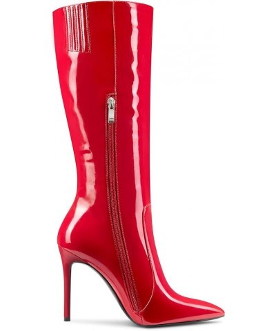 Womens Knee High Boots High Heels Elegant Pointy Toe Stilettos Boot with Zipper 10CM Heel Red Patent $41.79 Boots