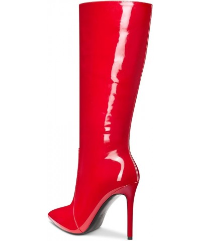 Womens Knee High Boots High Heels Elegant Pointy Toe Stilettos Boot with Zipper 10CM Heel Red Patent $41.79 Boots