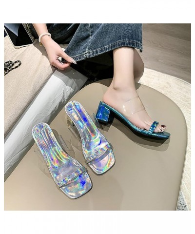 Chunky Heeled Sandals for Women 2024 Summer 2023 New Thick Heel Shoes Outerwear Middle Heel Sandals High Heel French Silver $...