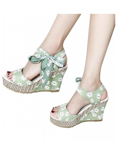 Sandals for Women Dressy Summer Casual Wedge Platform Ankle Strap Open Toe Sandals Vacation Beach Flip Flop Shoes Z-green $14...