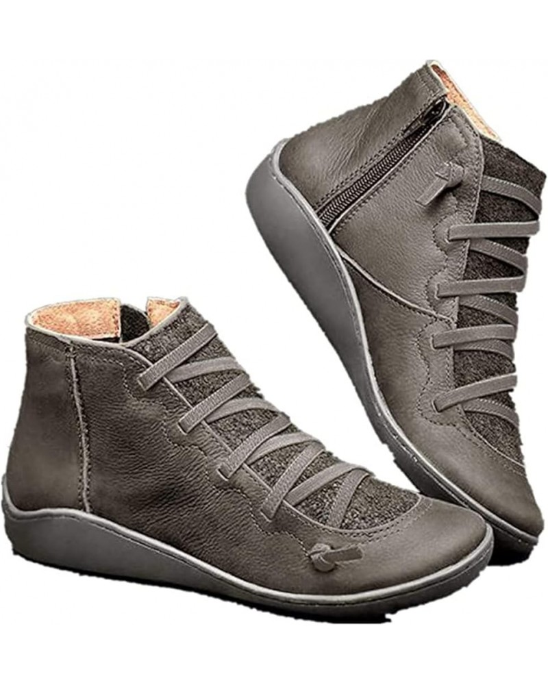 Cowboy Booties For Women Ankle Boots Cowgirl Western Short Booties Fashion Casual High Top Combat Walking Shoes T-grey $17.09...