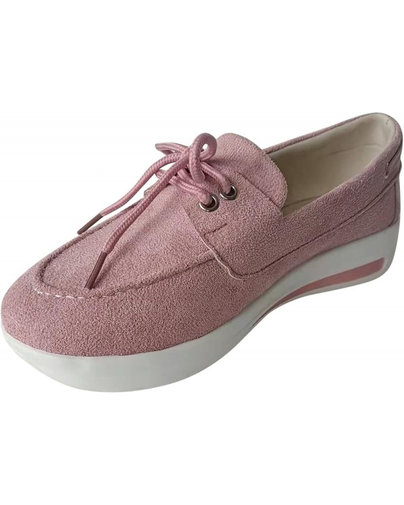 Women's Tennis Shoes Sneakers for Women Platform Suede Ladies Casual Solid Color Wedge Fashion Lace-Up Shoes (Pink, 6.5-7) 9 ...