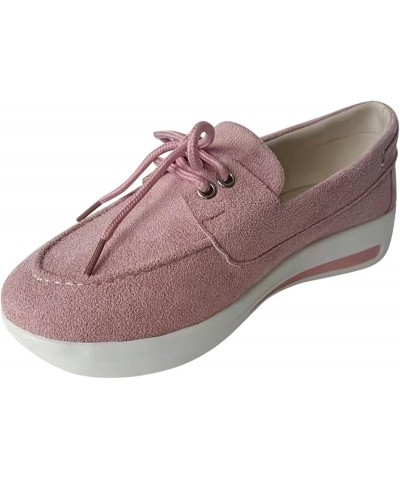 Women's Tennis Shoes Sneakers for Women Platform Suede Ladies Casual Solid Color Wedge Fashion Lace-Up Shoes (Pink, 6.5-7) 9 ...