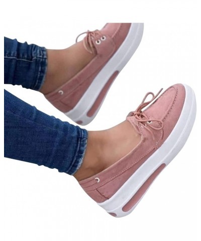 Women's Tennis Shoes Sneakers for Women Platform Suede Ladies Casual Solid Color Wedge Fashion Lace-Up Shoes (Pink, 6.5-7) 9 ...