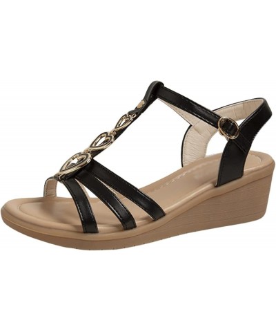 Wedge Sandal for Women Peep Toe Love T-Strappy Ankle Buckle Bohemia Beach Platform Sandal for Women Dressy Summer Black $20.9...