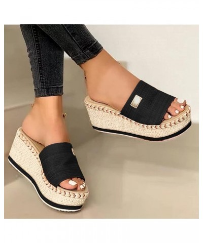 Wedge Flip Flop Platform Sandals For Women Bath Beach Sandals Womens Slides Size 12 Womens Flats Shoes Sandals Women W Black-...