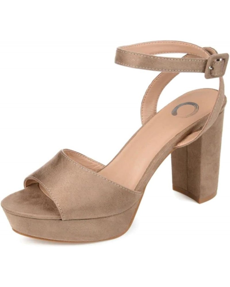 Open Toe Strappy Platform Pumps for Women - Nairri Ankle Strap Chunky High Block Heel Sandal Taupe $23.91 Pumps