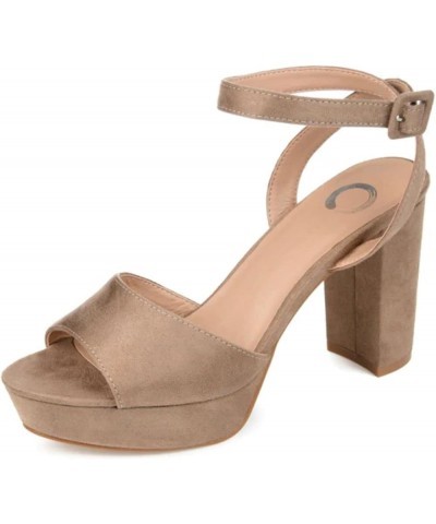 Open Toe Strappy Platform Pumps for Women - Nairri Ankle Strap Chunky High Block Heel Sandal Taupe $23.91 Pumps