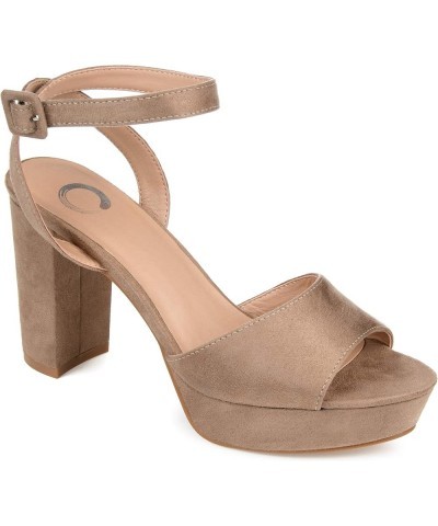 Open Toe Strappy Platform Pumps for Women - Nairri Ankle Strap Chunky High Block Heel Sandal Taupe $23.91 Pumps