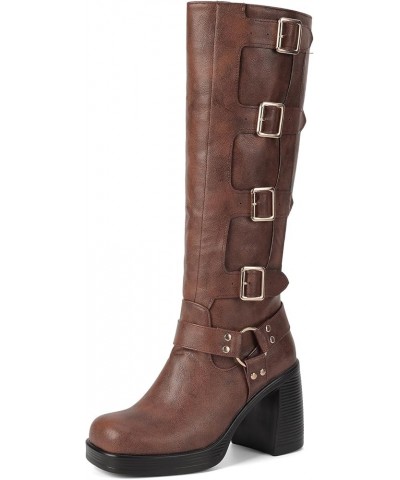 Womens Vintage Equestrian Knee High Outdoor Boots Brown 1 $30.29 Boots