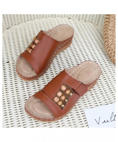 Womens Wedges Sandals Heel Sandal Open Toe Plaforms Slide Sandals Leather Flat Sandals Bohemian Beaded Non Slip Casual Summer...