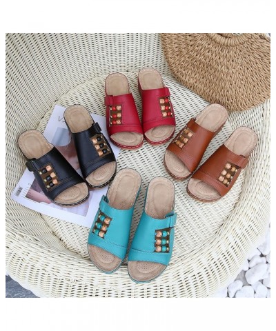 Womens Wedges Sandals Heel Sandal Open Toe Plaforms Slide Sandals Leather Flat Sandals Bohemian Beaded Non Slip Casual Summer...