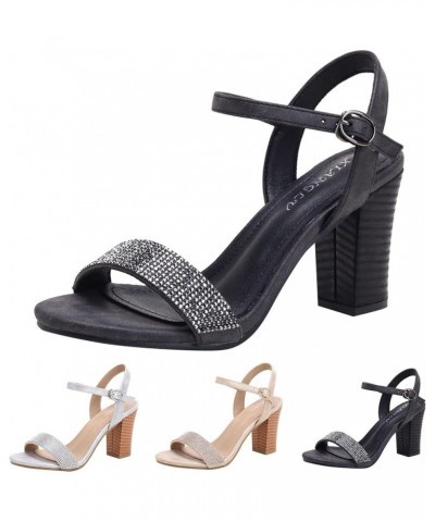 Women Rhinestone Strap Heels Sandals Elegant Square Open Toe Heel Sandals Comfortable Buckle Ankle Strap Sandals A 10 $29.11 ...