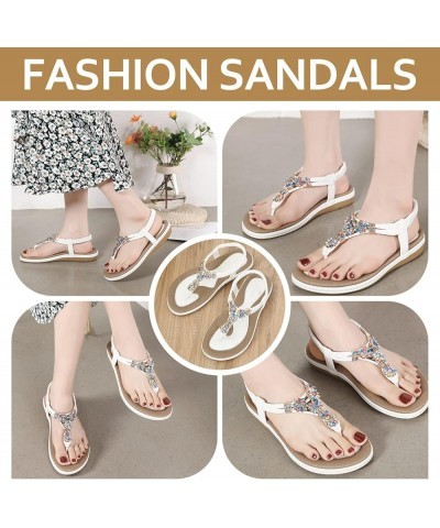 Women's Sandals T-Strap Thong Flat Comfortable Sandals Flat Leather Sandal Toe Post Bohemian with Low Wedge for Summer Holida...