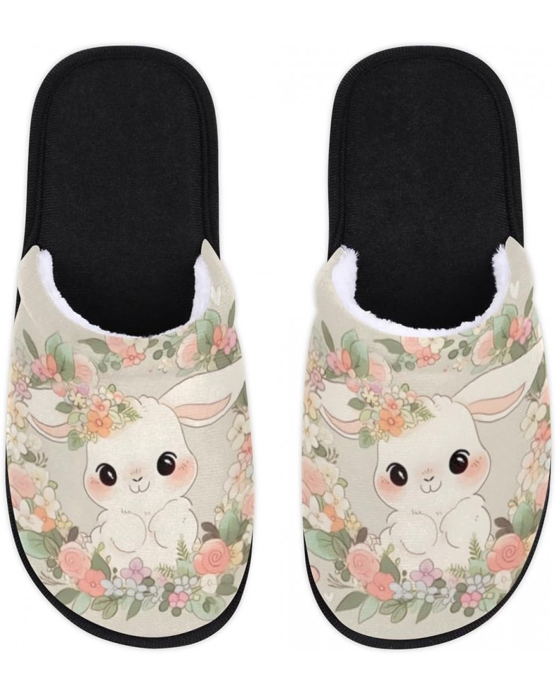 Rabbit Flower Slippers for Women, Cute Animal Soft Unisex House Slippers Men Washable Reusable Indoor Slip On Anti-Skid Firm ...