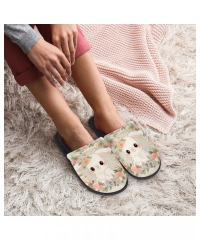 Rabbit Flower Slippers for Women, Cute Animal Soft Unisex House Slippers Men Washable Reusable Indoor Slip On Anti-Skid Firm ...