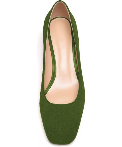 Women's Square Toe Mid Chunky Block Heel 2 Inch Pumps Slip On Elegant Block Heel Dress Shoes Suede Oliver Green $40.49 Pumps