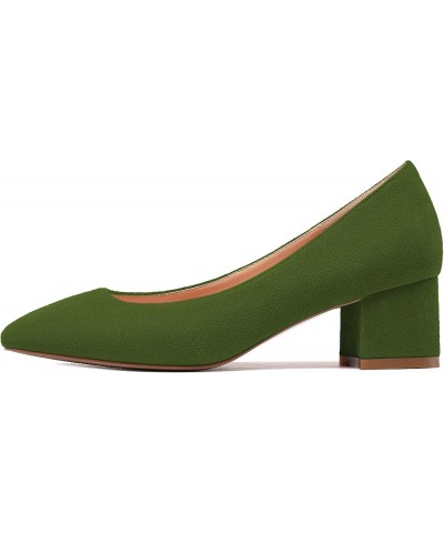 Women's Square Toe Mid Chunky Block Heel 2 Inch Pumps Slip On Elegant Block Heel Dress Shoes Suede Oliver Green $40.49 Pumps