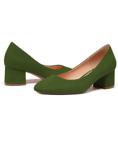 Women's Square Toe Mid Chunky Block Heel 2 Inch Pumps Slip On Elegant Block Heel Dress Shoes Suede Oliver Green $40.49 Pumps