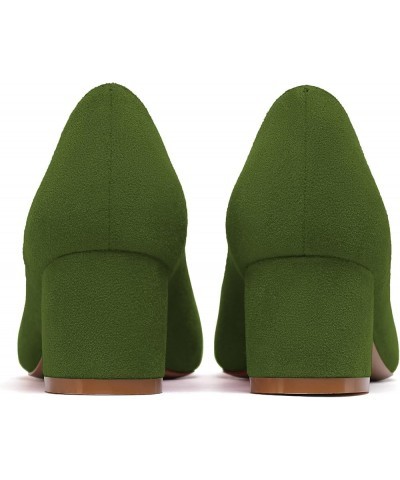 Women's Square Toe Mid Chunky Block Heel 2 Inch Pumps Slip On Elegant Block Heel Dress Shoes Suede Oliver Green $40.49 Pumps