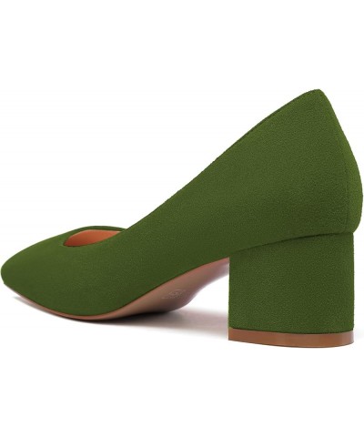 Women's Square Toe Mid Chunky Block Heel 2 Inch Pumps Slip On Elegant Block Heel Dress Shoes Suede Oliver Green $40.49 Pumps