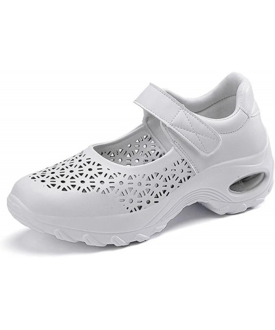 Ladies Casual Air Cushion Platform Sandals, Outdoor Lightweight Mesh Beach Shoes White $17.59 Sandals