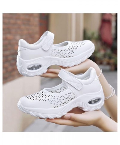 Ladies Casual Air Cushion Platform Sandals, Outdoor Lightweight Mesh Beach Shoes White $17.59 Sandals