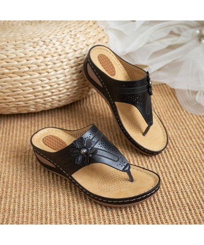 Orthotic Comfort Thong Flip Flops Sandals for Women with Arch Support Summer Casual Floral Wedge Sandals Outdoor Platform Cli...