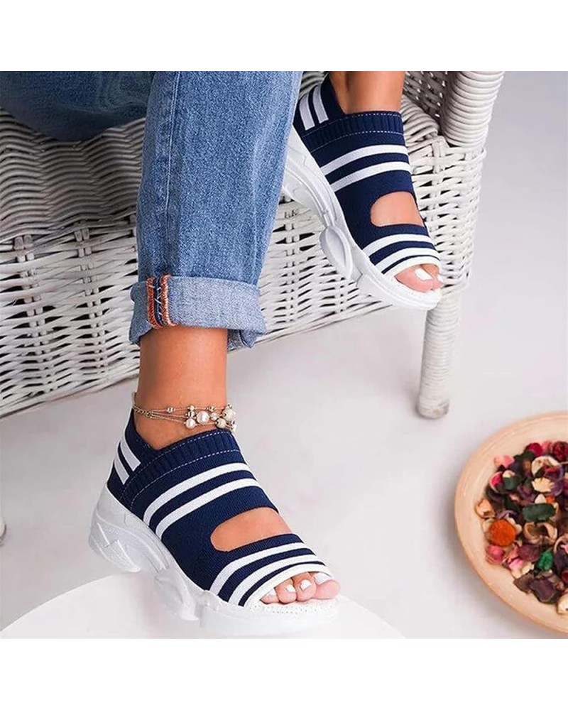 Women's Slip on Mesh Wedge Sandals Summer Casual Knitting Platform Walking Sneakers Ankle Elastic Open Toe Sandals Comfortabl...