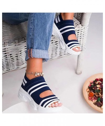 Women's Slip on Mesh Wedge Sandals Summer Casual Knitting Platform Walking Sneakers Ankle Elastic Open Toe Sandals Comfortabl...