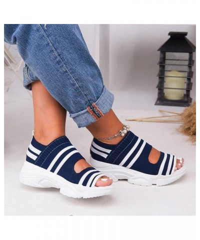 Women's Slip on Mesh Wedge Sandals Summer Casual Knitting Platform Walking Sneakers Ankle Elastic Open Toe Sandals Comfortabl...