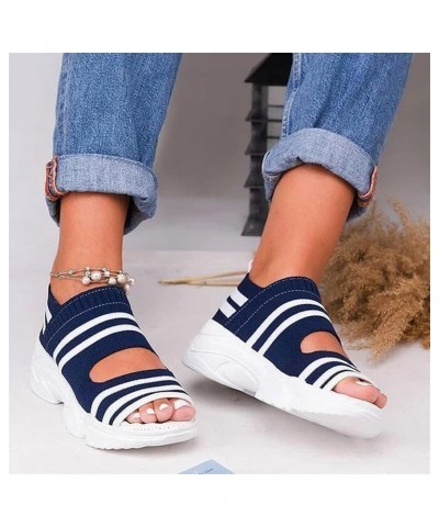 Women's Slip on Mesh Wedge Sandals Summer Casual Knitting Platform Walking Sneakers Ankle Elastic Open Toe Sandals Comfortabl...