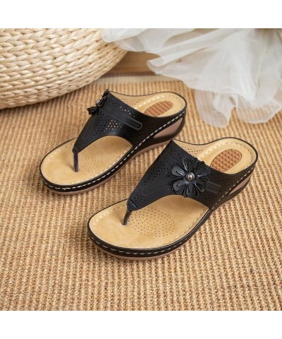 Orthotic Comfort Thong Flip Flops Sandals for Women with Arch Support Summer Casual Floral Wedge Sandals Outdoor Platform Cli...