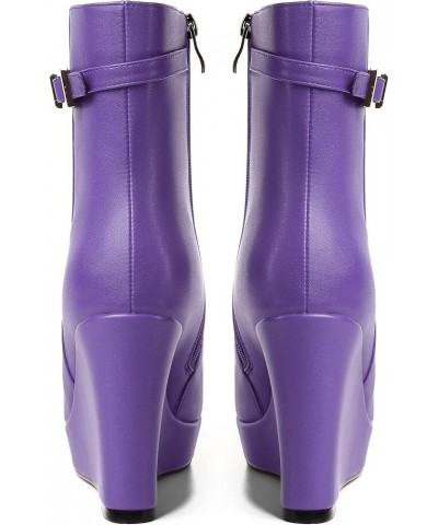 Womens Fashion Platform Zip Round Toe Matte Outdoor Wedge High Heel Ankle High Boots 4 Inch Lavender $51.39 Boots