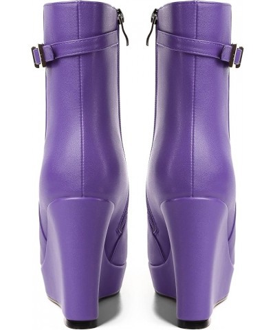 Womens Fashion Platform Zip Round Toe Matte Outdoor Wedge High Heel Ankle High Boots 4 Inch Lavender $51.39 Boots