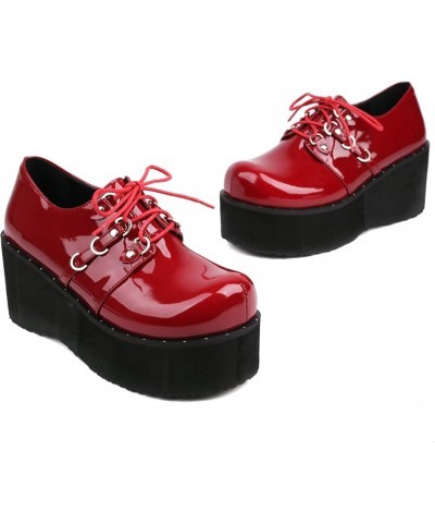 Fashion Womens Platform Heels Mary Janes 461 Red $29.27 Pumps