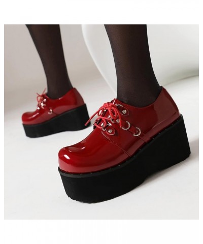 Fashion Womens Platform Heels Mary Janes 461 Red $29.27 Pumps