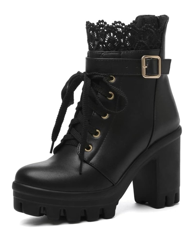 Fashion Women's Platform Heel Ankle Boots 66 Black $20.99 Boots