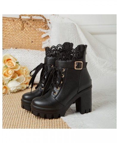 Fashion Women's Platform Heel Ankle Boots 66 Black $20.99 Boots