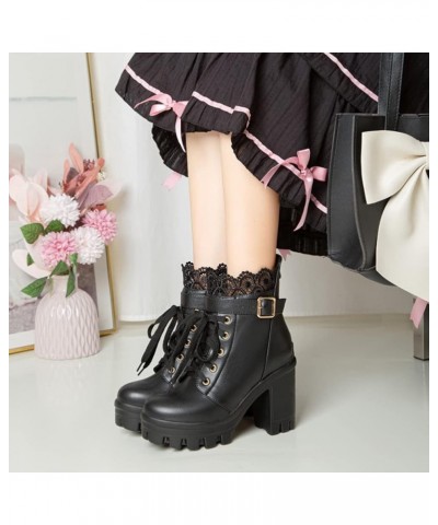 Fashion Women's Platform Heel Ankle Boots 66 Black $20.99 Boots