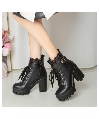 Fashion Women's Platform Heel Ankle Boots 66 Black $20.99 Boots