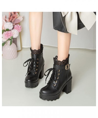 Fashion Women's Platform Heel Ankle Boots 66 Black $20.99 Boots