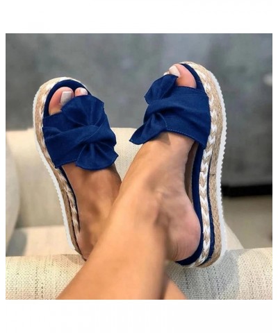 Platform Sandals Women Dressy, Summer Sandals for Women 2024 Comfy Open Toe Slip-on Espadrille Platform Sandals Blue $13.99 S...