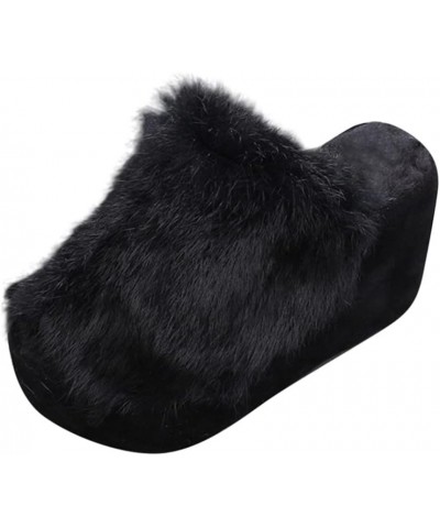 Platform Winter Women Slippers Indoor Warm Plush Indoor Shoes Black 38 $18.39 Slippers