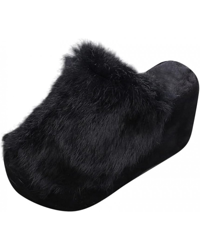 Platform Winter Women Slippers Indoor Warm Plush Indoor Shoes Black 38 $18.39 Slippers