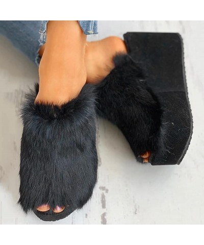 Platform Winter Women Slippers Indoor Warm Plush Indoor Shoes Black 38 $18.39 Slippers