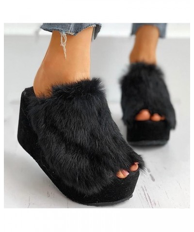 Platform Winter Women Slippers Indoor Warm Plush Indoor Shoes Black 38 $18.39 Slippers