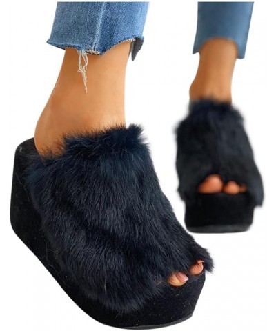 Platform Winter Women Slippers Indoor Warm Plush Indoor Shoes Black 38 $18.39 Slippers